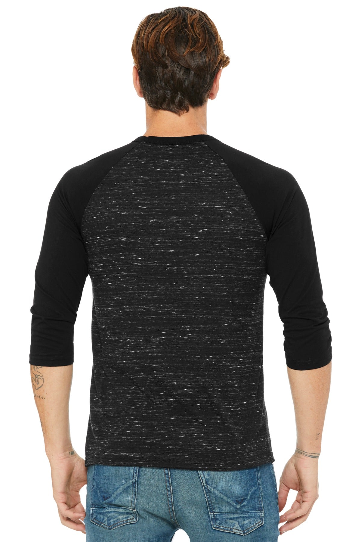 BELLA+CANVAS  Unisex 3/4-Sleeve Baseball Tee. BC3200 Black Marble/ Black