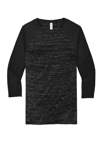 BELLA+CANVAS  Unisex 3/4-Sleeve Baseball Tee. BC3200 Black Marble/ Black