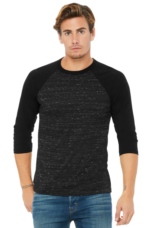 BELLA+CANVAS  Unisex 3/4-Sleeve Baseball Tee. BC3200 Black Marble/ Black