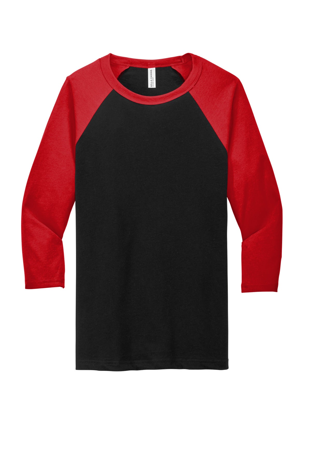 BELLA+CANVAS  Unisex 3/4-Sleeve Baseball Tee. BC3200 Black/ Red