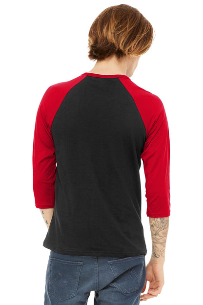 BELLA+CANVAS  Unisex 3/4-Sleeve Baseball Tee. BC3200 Black/ Red