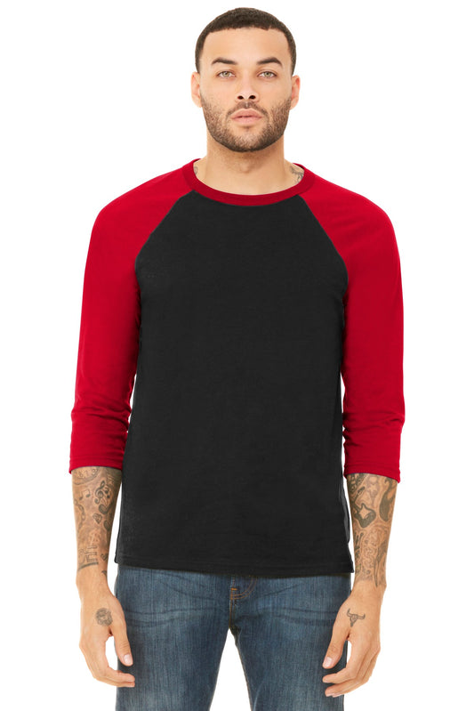 BELLA+CANVAS  Unisex 3/4-Sleeve Baseball Tee. BC3200 Black/ Red