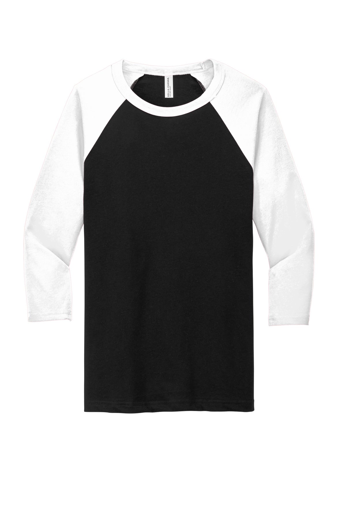 BELLA+CANVAS  Unisex 3/4-Sleeve Baseball Tee. BC3200 Black/ White