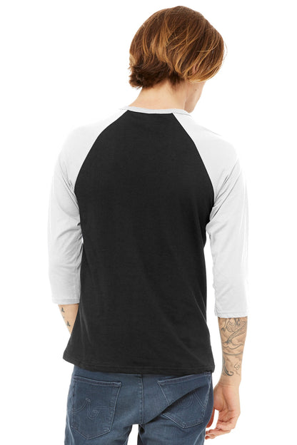 BELLA+CANVAS  Unisex 3/4-Sleeve Baseball Tee. BC3200 Black/ White