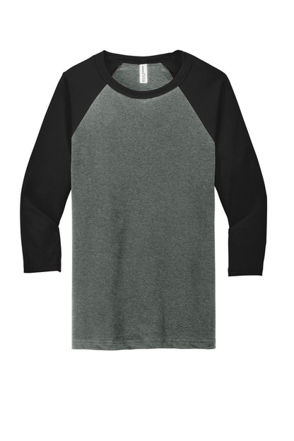 BELLA+CANVAS  Unisex 3/4-Sleeve Baseball Tee. BC3200 Deep Heather/ Black