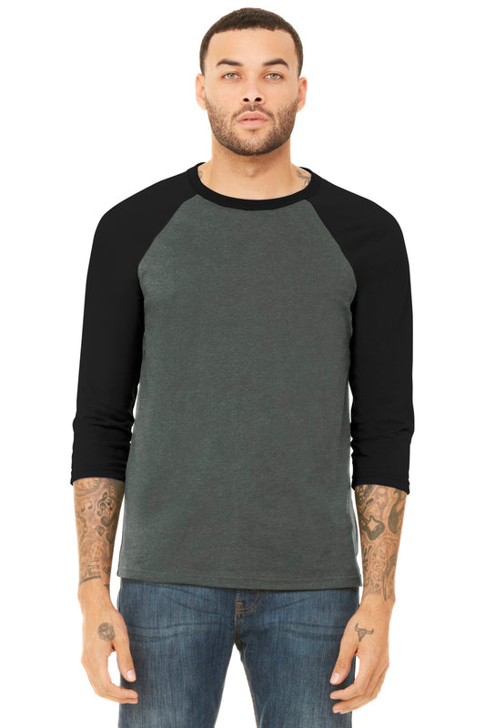 BELLA+CANVAS  Unisex 3/4-Sleeve Baseball Tee. BC3200 Deep Heather/ Black