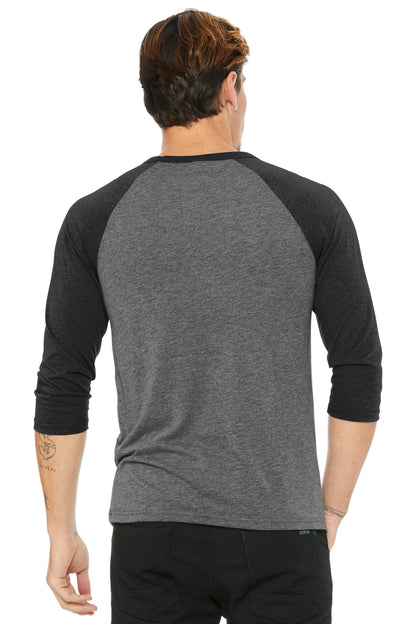 BELLA+CANVAS  Unisex 3/4-Sleeve Baseball Tee. BC3200 Grey/ Charcoal-Black Triblend