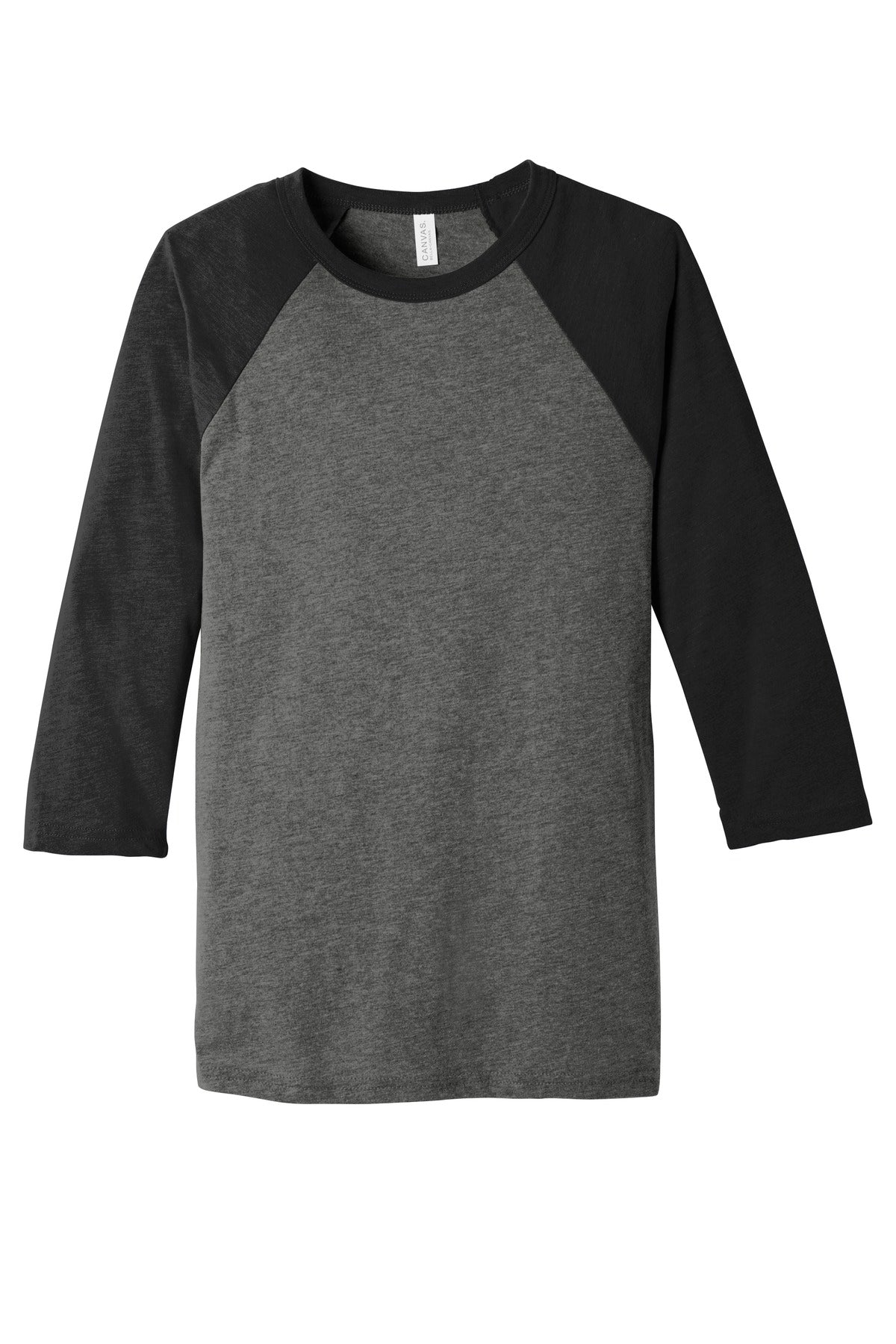 BELLA+CANVAS  Unisex 3/4-Sleeve Baseball Tee. BC3200 Grey/ Charcoal-Black Triblend