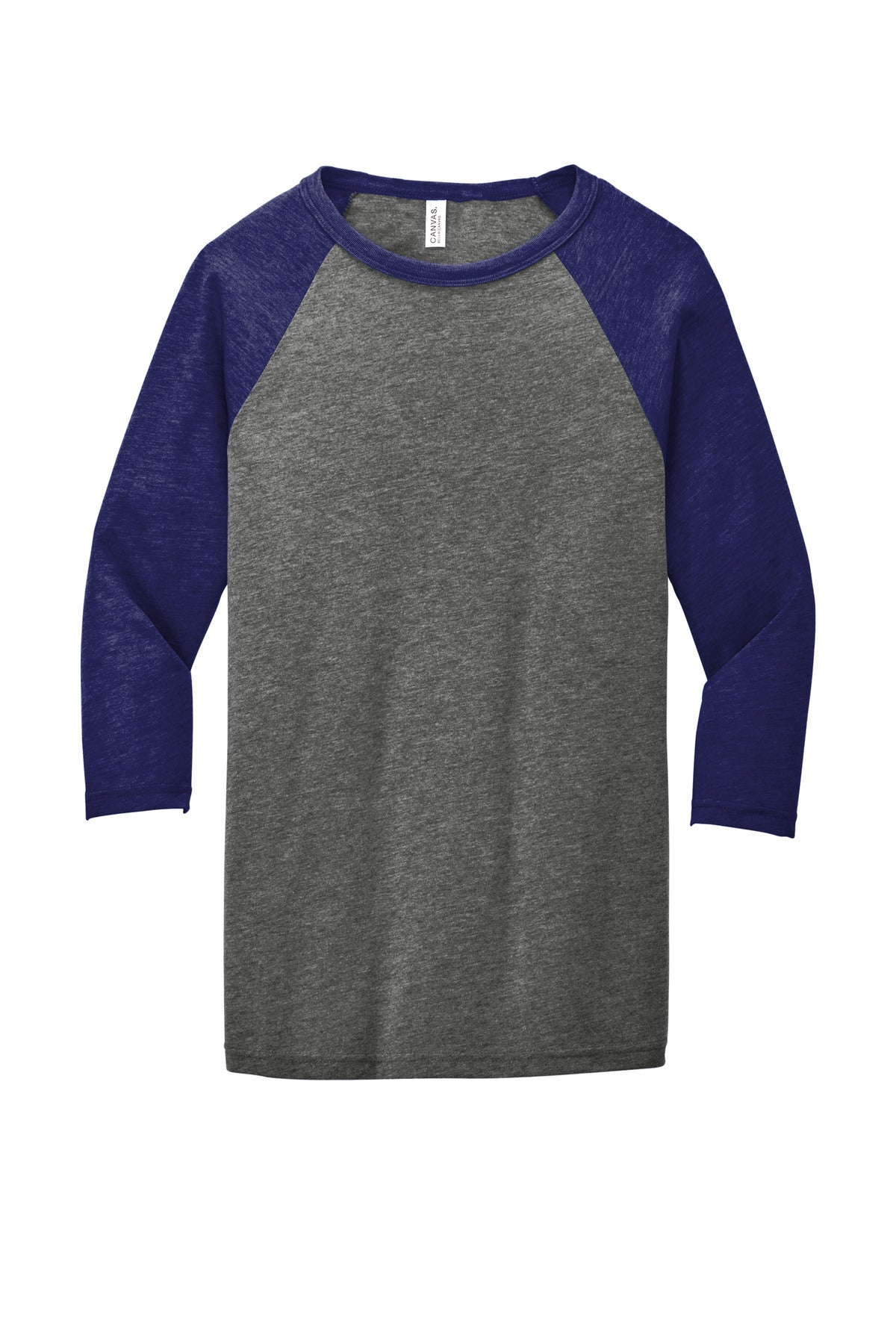 BELLA+CANVAS  Unisex 3/4-Sleeve Baseball Tee. BC3200 Grey/ Navy Triblend