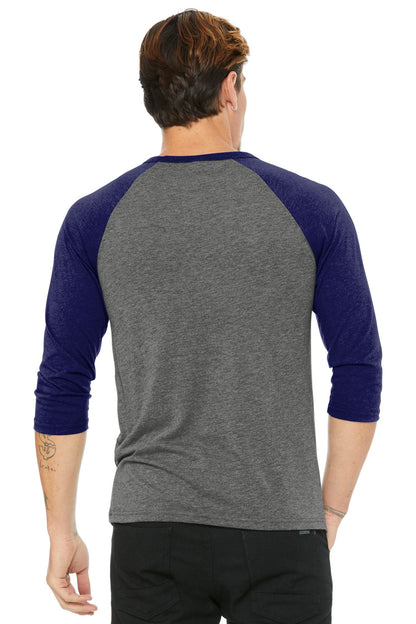 BELLA+CANVAS  Unisex 3/4-Sleeve Baseball Tee. BC3200 Grey/ Navy Triblend