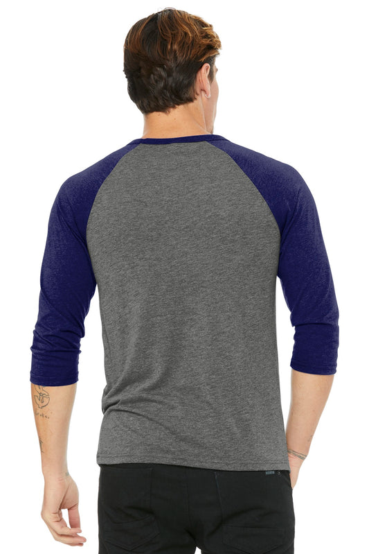 BELLA+CANVAS  Unisex 3/4-Sleeve Baseball Tee. BC3200 Grey/ Navy Triblend
