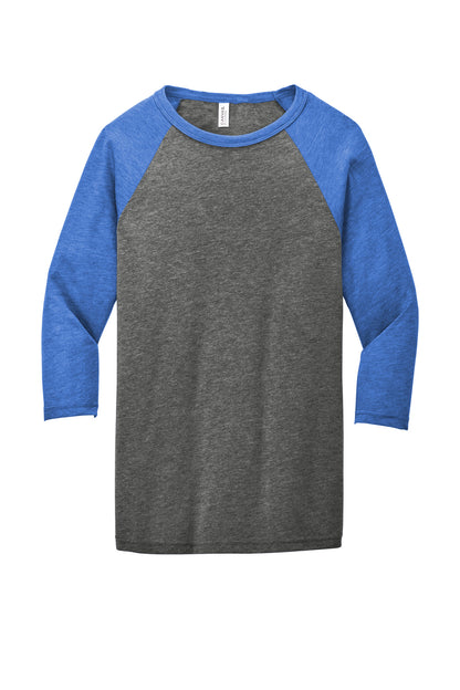 BELLA+CANVAS  Unisex 3/4-Sleeve Baseball Tee. BC3200 Grey/ True Royal Triblend