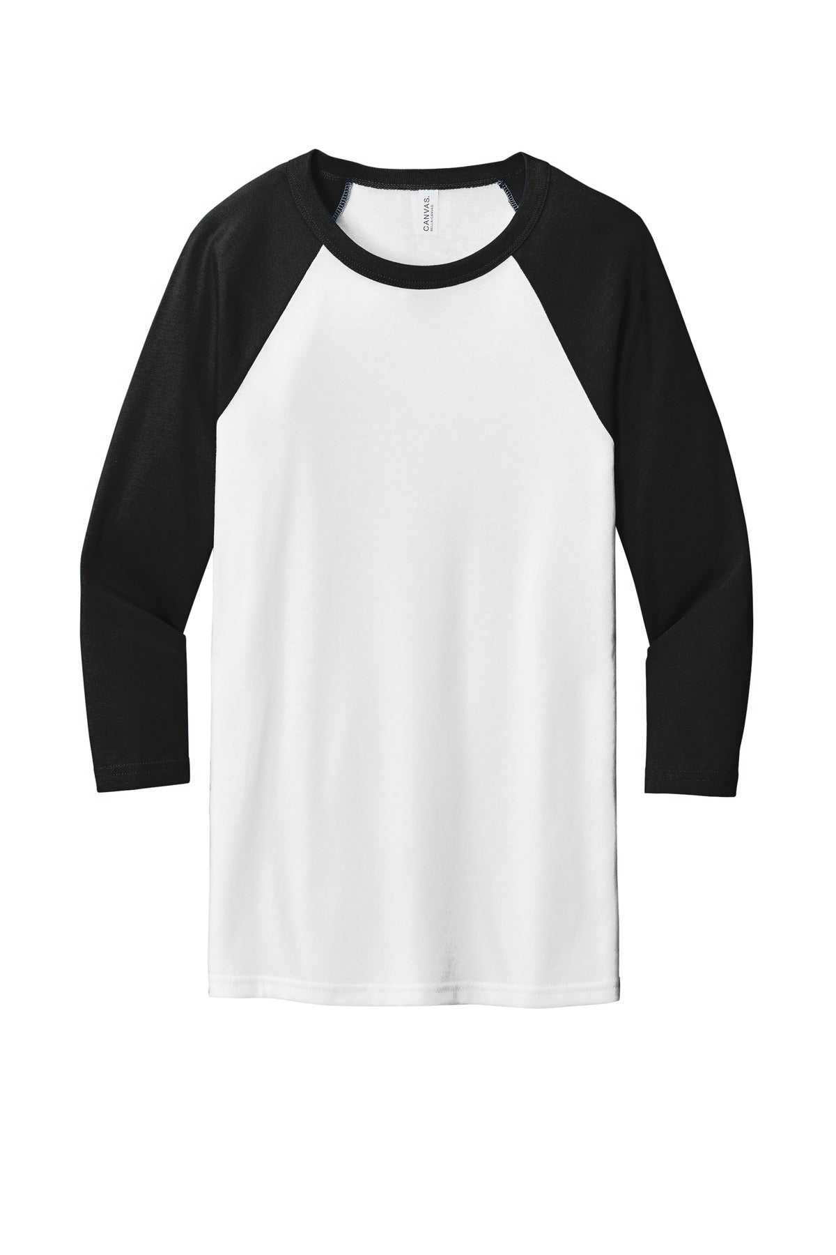BELLA+CANVAS  Unisex 3/4-Sleeve Baseball Tee. BC3200 White/ Black
