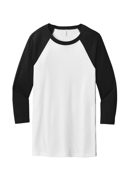 BELLA+CANVAS  Unisex 3/4-Sleeve Baseball Tee. BC3200 White/ Black