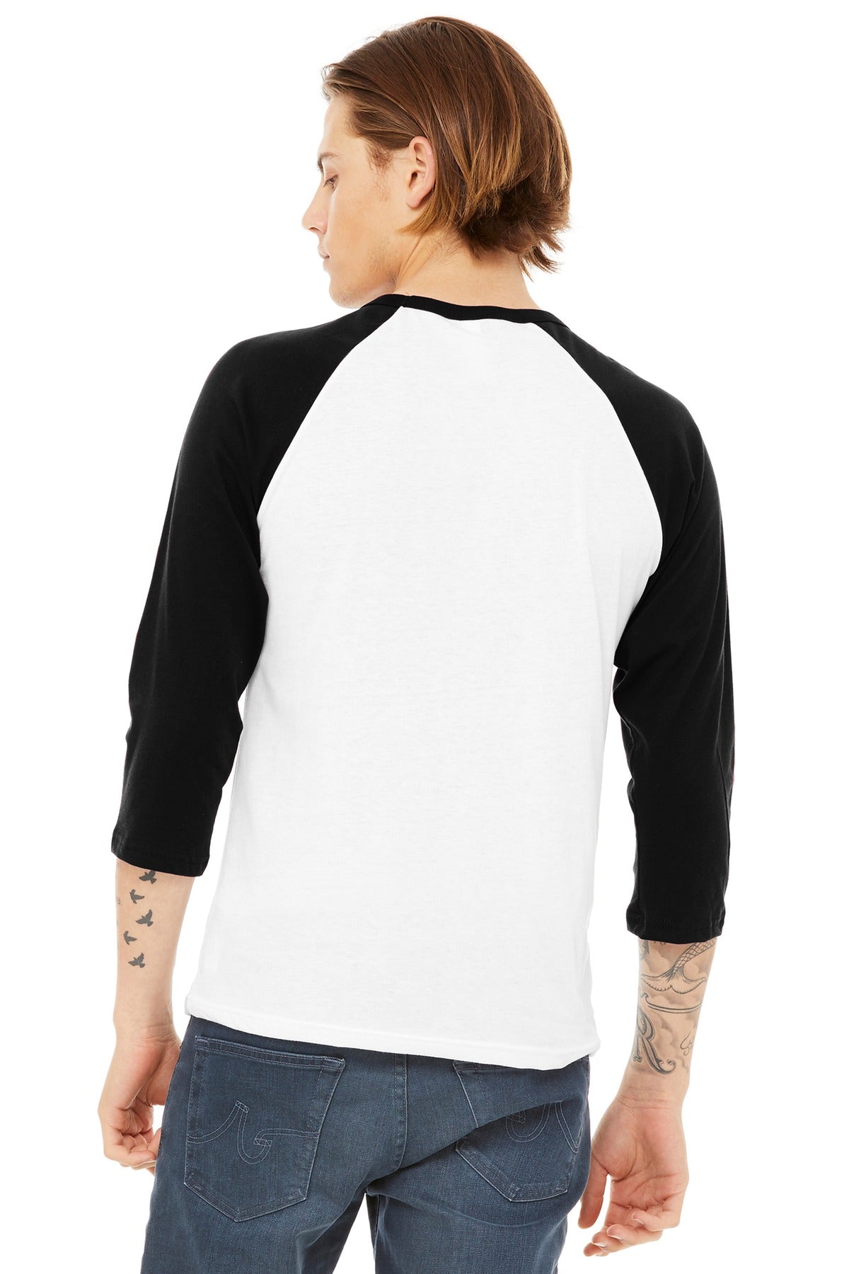 BELLA+CANVAS  Unisex 3/4-Sleeve Baseball Tee. BC3200 White/ Black