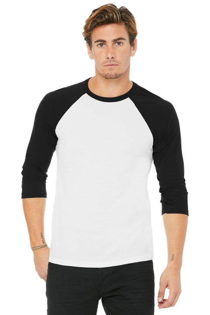 BELLA+CANVAS  Unisex 3/4-Sleeve Baseball Tee. BC3200 White/ Black