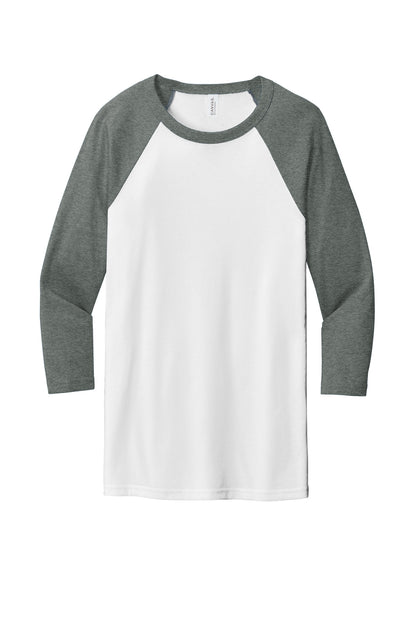 BELLA+CANVAS  Unisex 3/4-Sleeve Baseball Tee. BC3200 White/ Deep Heather