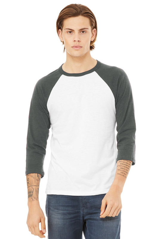 Bella+Canvas Unisex 3/4-Sleeve Baseball Tee BC3200 White/Deep Heather