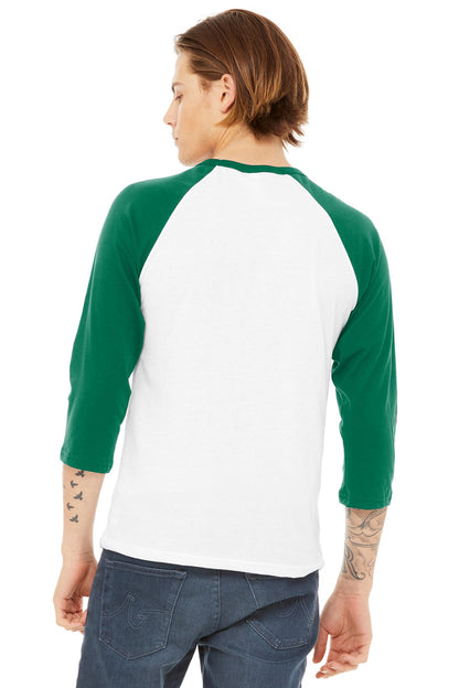 BELLA+CANVAS  Unisex 3/4-Sleeve Baseball Tee. BC3200 White/ Kelly