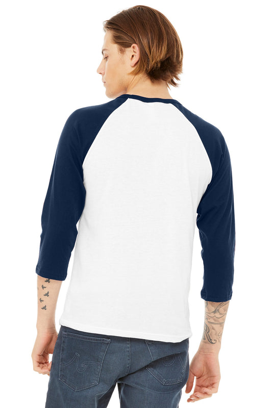 BELLA+CANVAS  Unisex 3/4-Sleeve Baseball Tee. BC3200 White/ Navy
