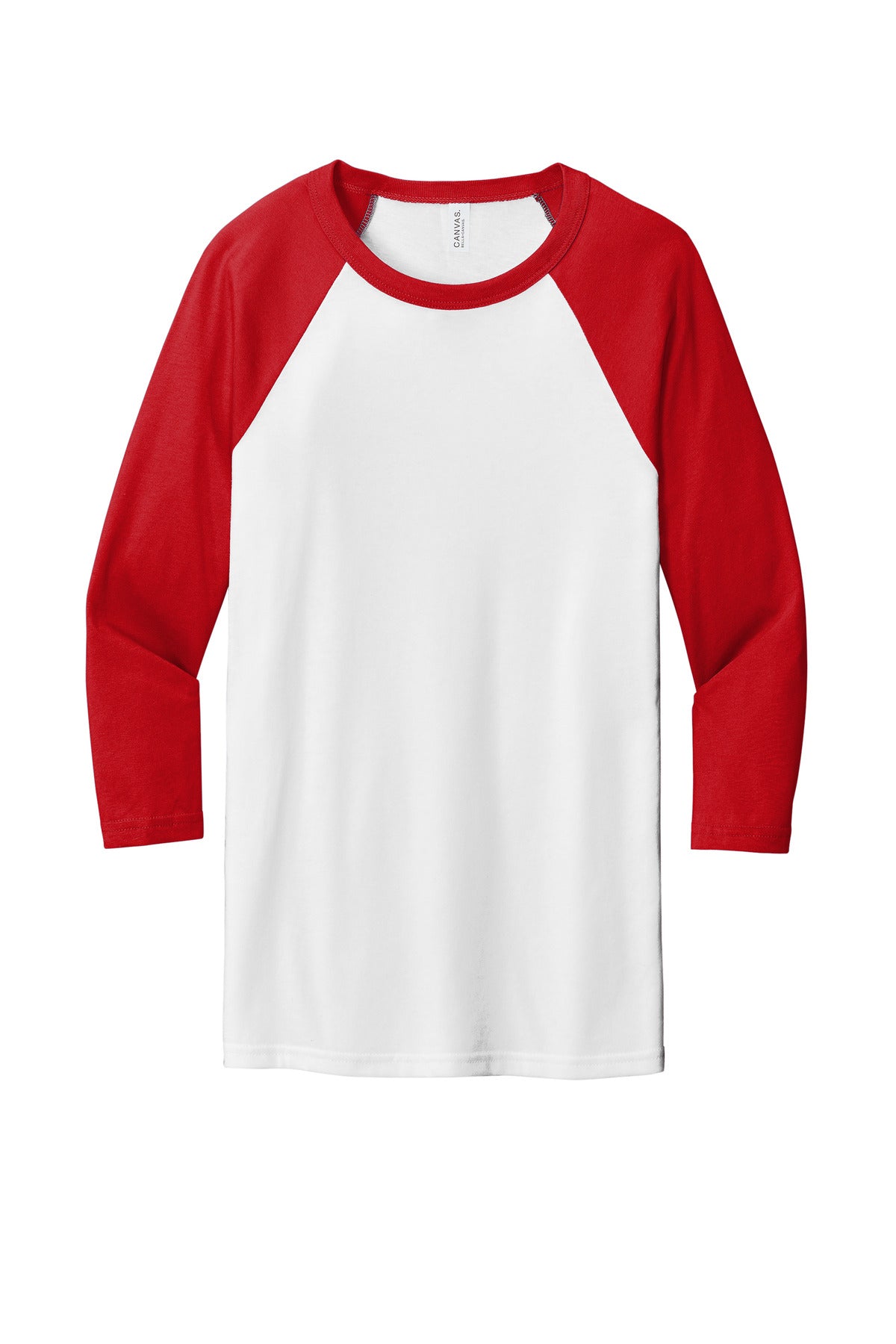 BELLA+CANVAS  Unisex 3/4-Sleeve Baseball Tee. BC3200 White/ Red