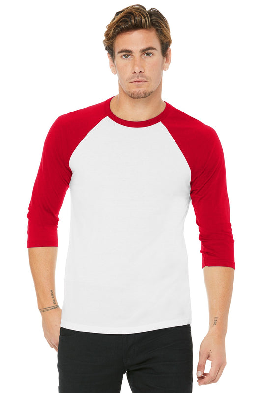 BELLA+CANVAS  Unisex 3/4-Sleeve Baseball Tee. BC3200 White/ Red