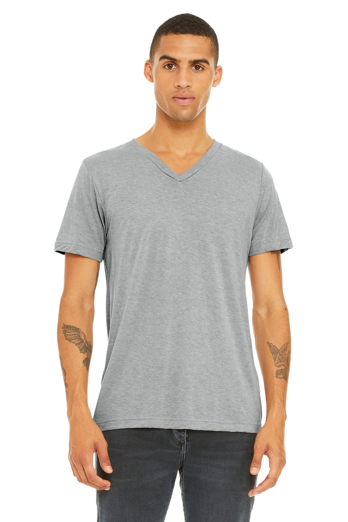 BELLA+CANVAS Unisex Triblend Short Sleeve V-Neck Tee. BC3415 Athletic Grey Triblend