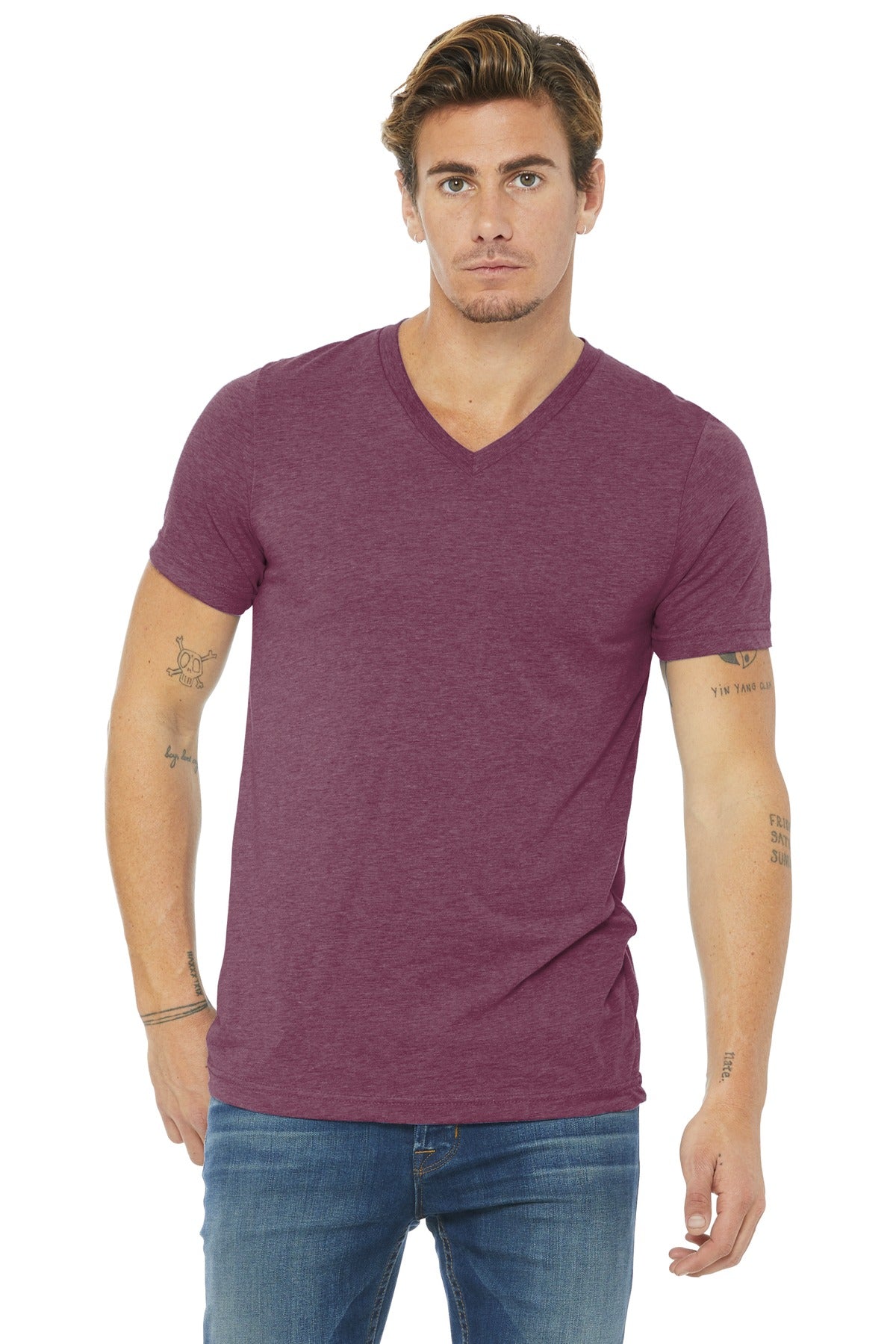 BELLA+CANVAS  Unisex Triblend Short Sleeve V-Neck Te. BC3415 Maroon Triblend