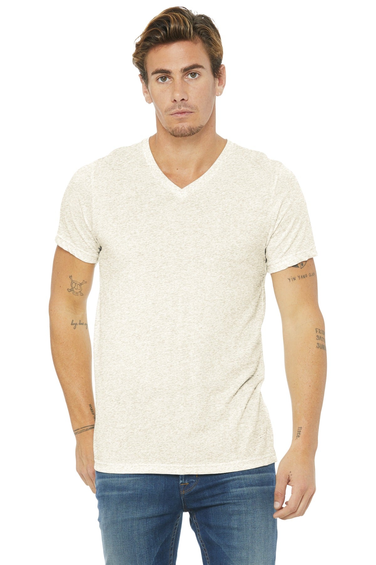 BELLA+CANVAS Unisex Triblend Short Sleeve V-Neck Tee. BC3415 Oatmeal Triblend