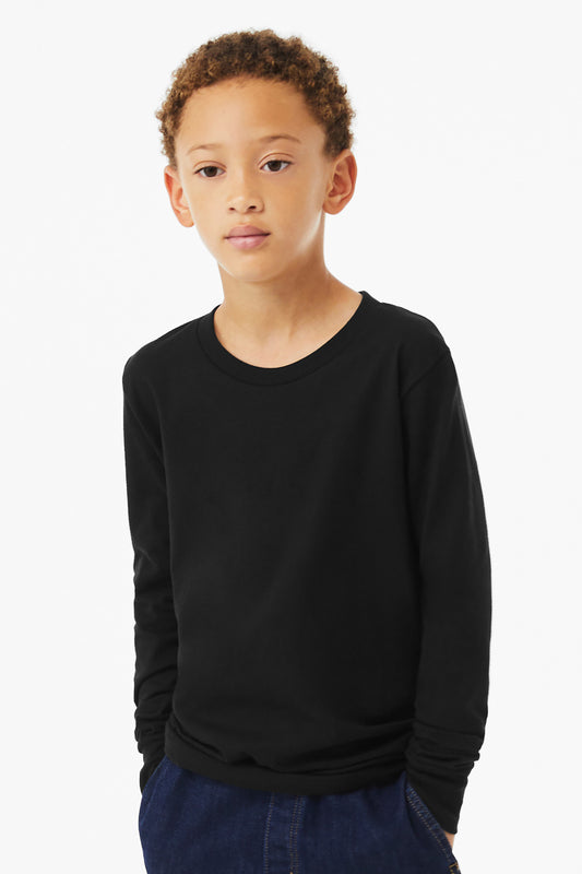 BELLA+CANVAS Youth Heather CVC Long Sleeve Tee BC3501YCVC Solid Black Blend