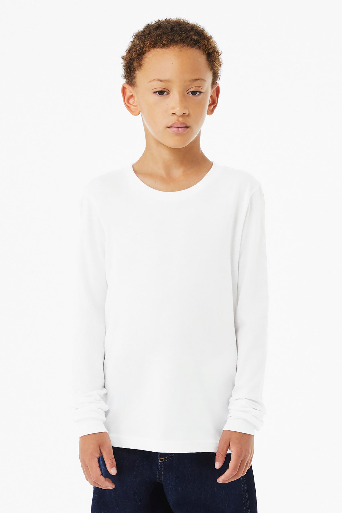 BELLA+CANVAS Youth Heather CVC Long Sleeve Tee BC3501YCVC Solid White Blend