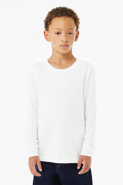 BELLA+CANVAS Youth Heather CVC Long Sleeve Tee BC3501YCVC Solid White Blend