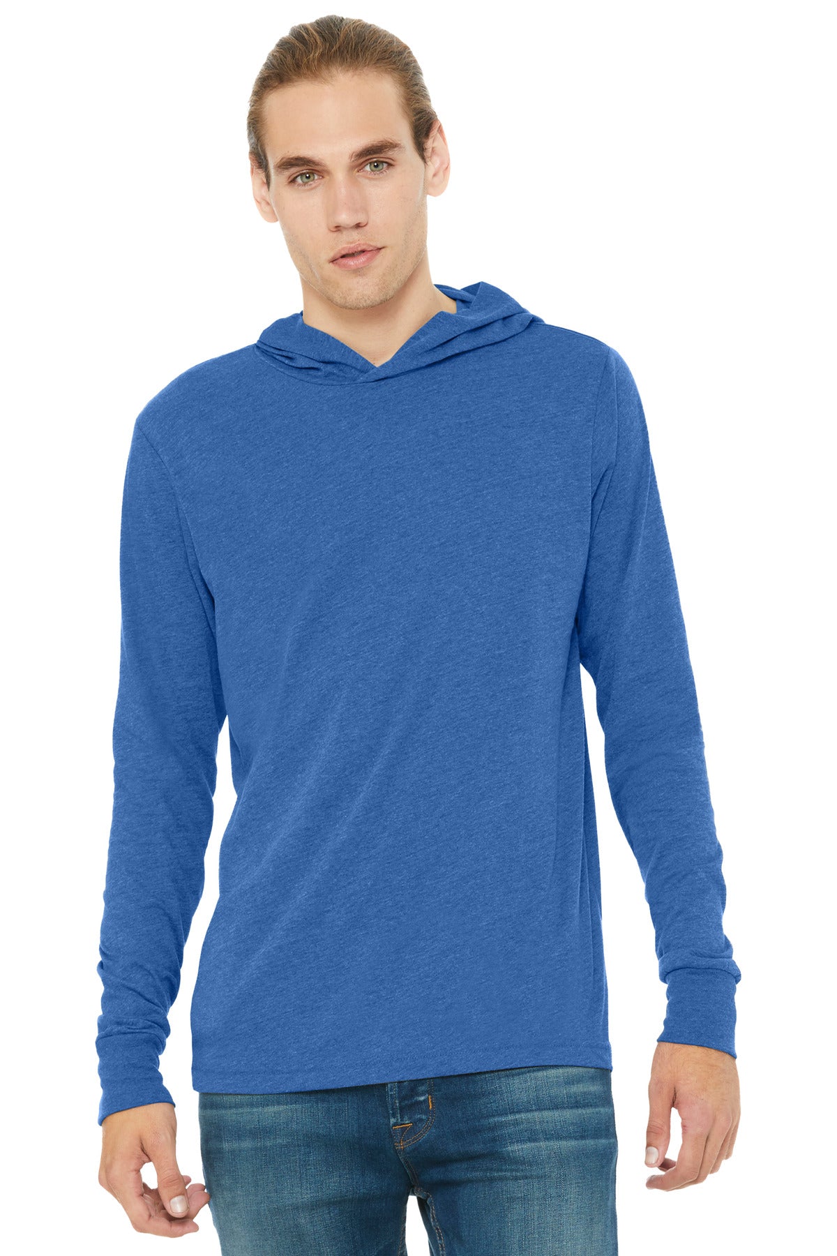Bella+Canvas Unisex Jersey Long Sleeve Hoodie BC3512 Heather True Royal