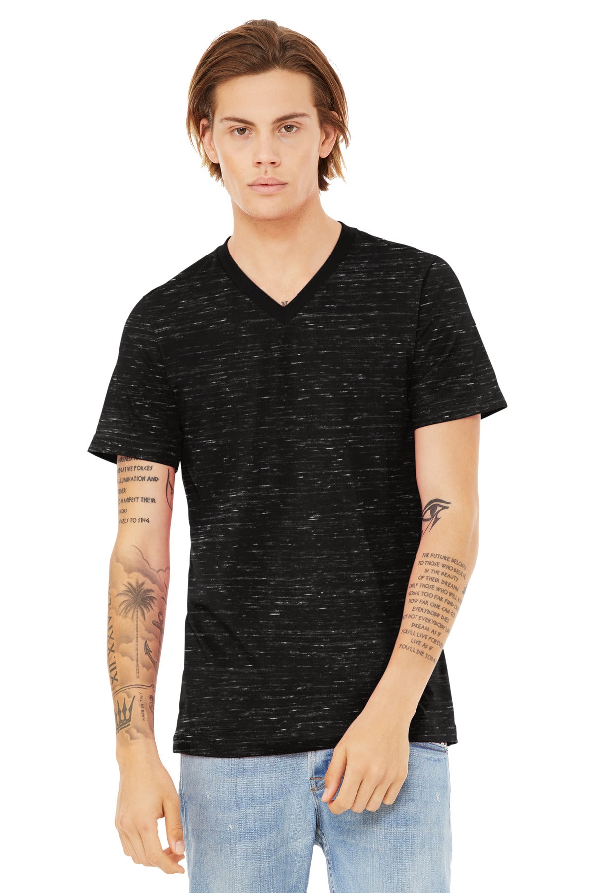 BELLA+CANVAS Unisex Textured Jersey V-Neck Tee BC3655 Black Marble