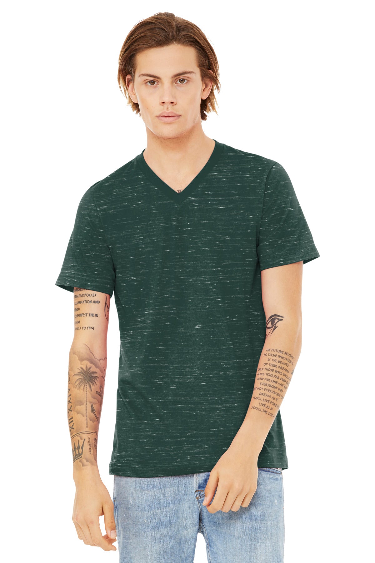 Bella+Canvas Unisex Textured Jersey V-Neck Tee BC3655 Forest Marble