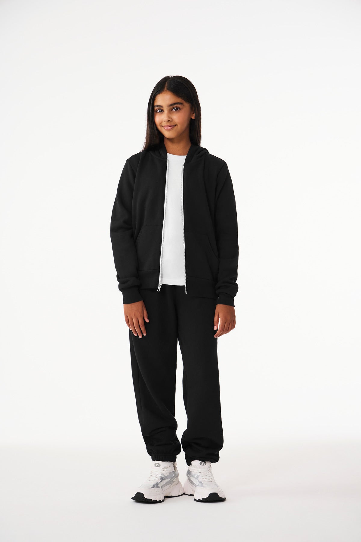 BELLA+CANVAS Youth Sponge Fleece Full-Zip Hooded Sweatshirt BC3739Y Black