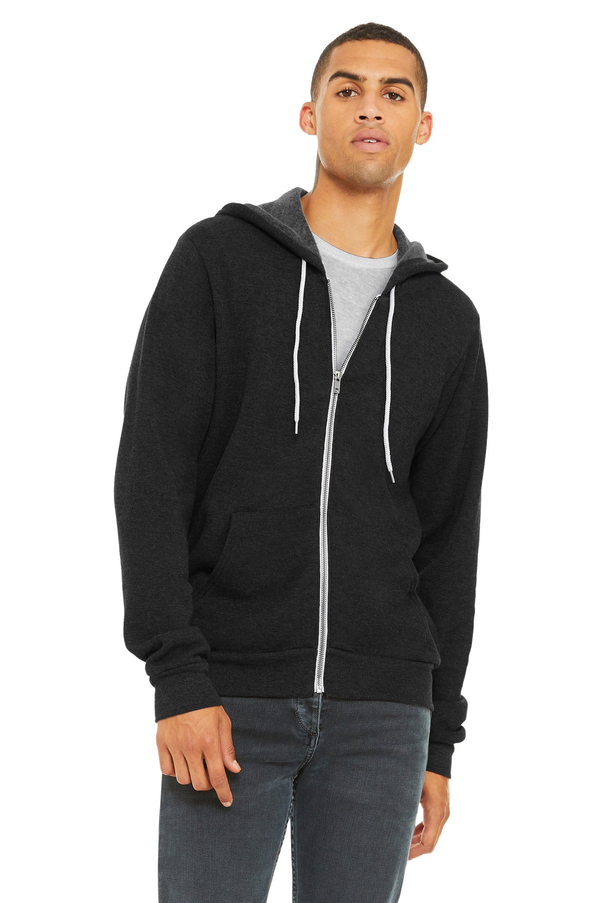 BELLA+CANVAS  Unisex Sponge Fleece Full-Zip Hoodie. BC3739 Black Heather
