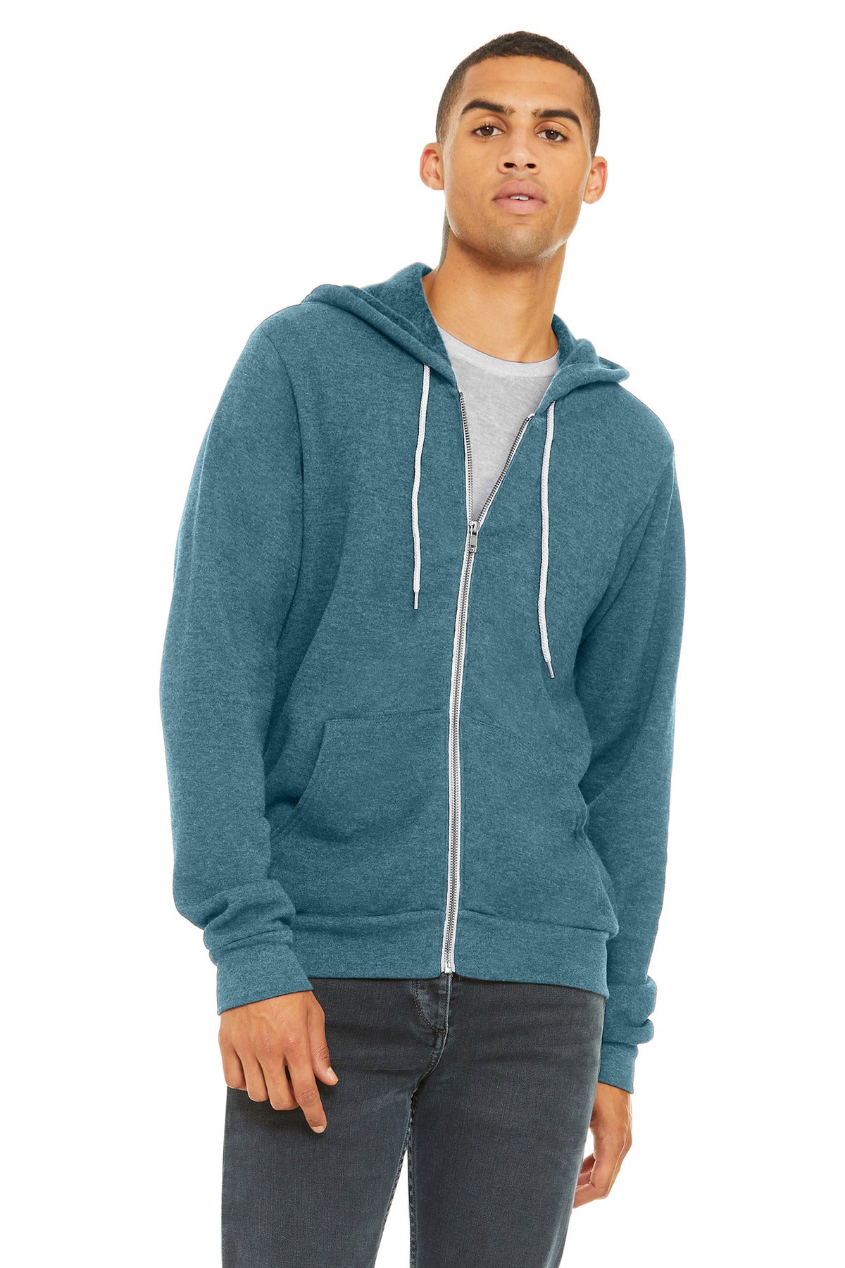 Bella+Canvas Unisex Sponge Fleece Full-Zip Hoodie BC3739 Heather Deep Teal