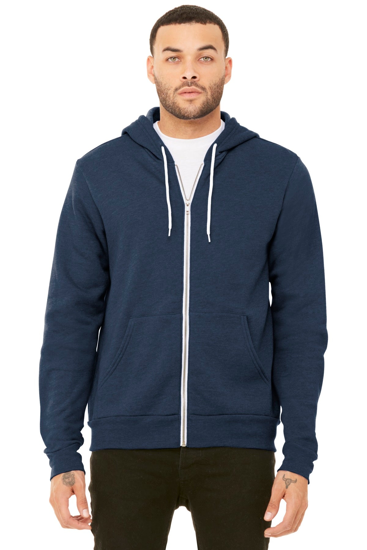 BELLA+CANVAS  Unisex Sponge Fleece Full-Zip Hoodie. BC3739 Heather Navy