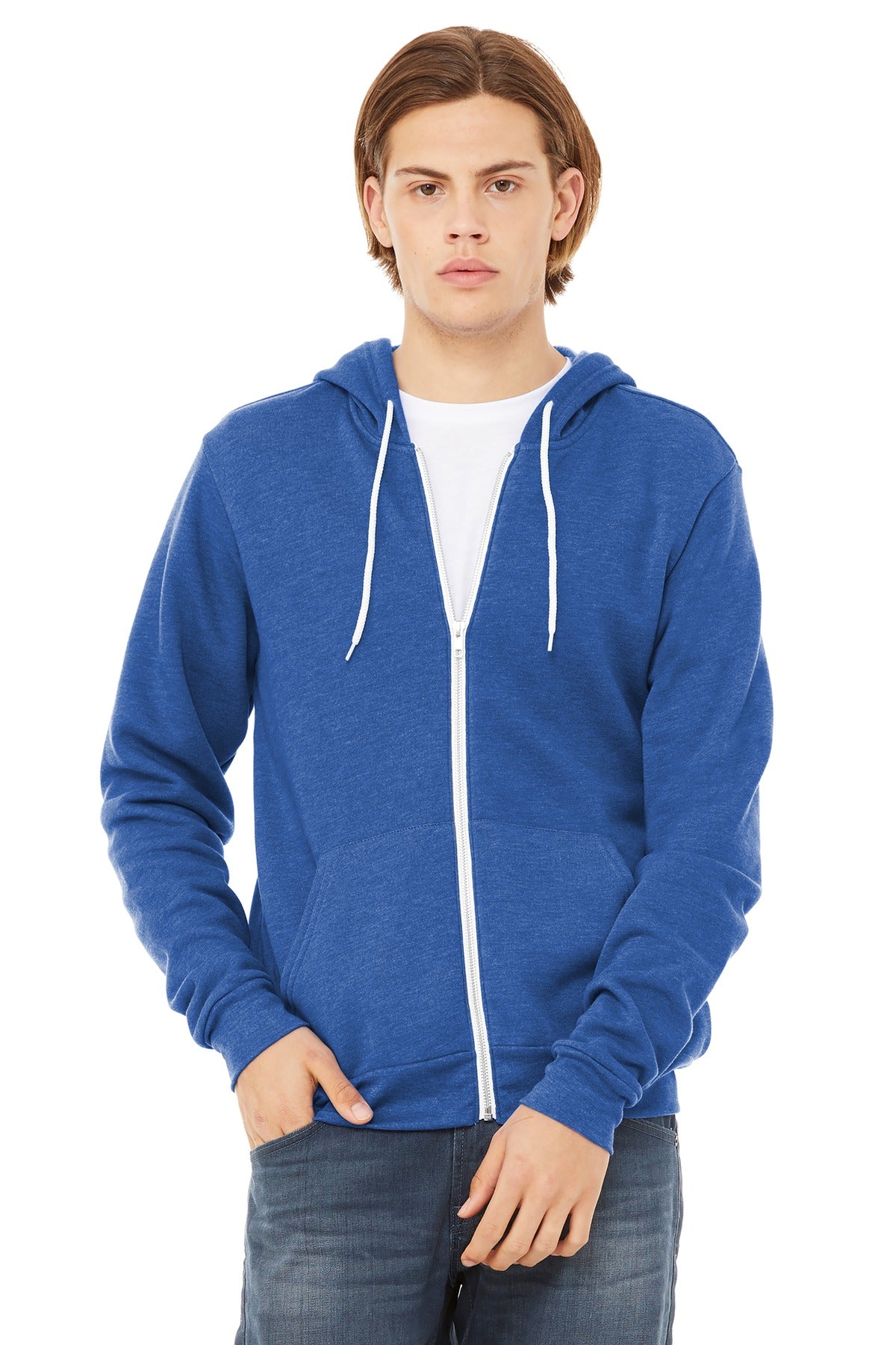 Bella+Canvas Unisex Sponge Fleece Full-Zip Hoodie BC3739 Heather True Royal