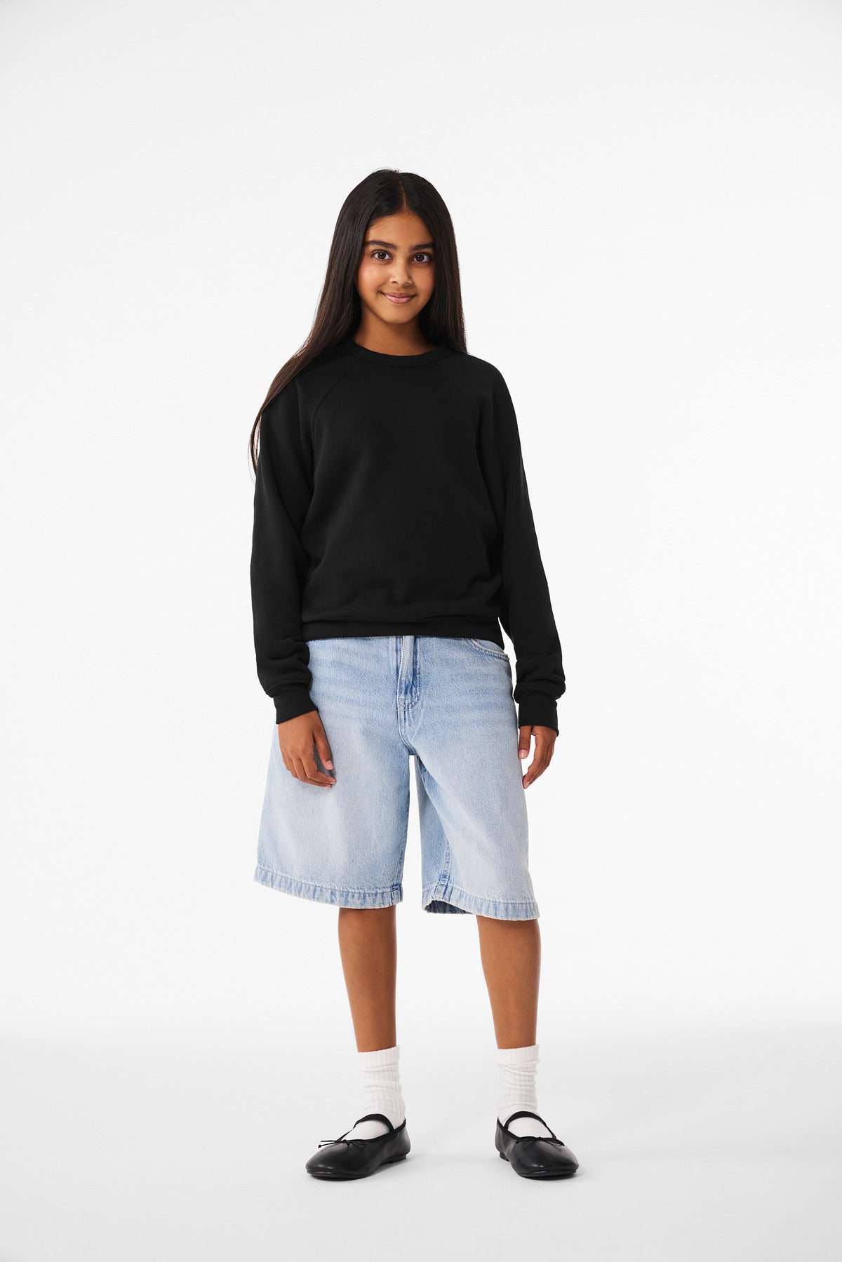 BELLA+CANVAS Youth Sponge Fleece Raglan Sweatshirt BC3901Y Black