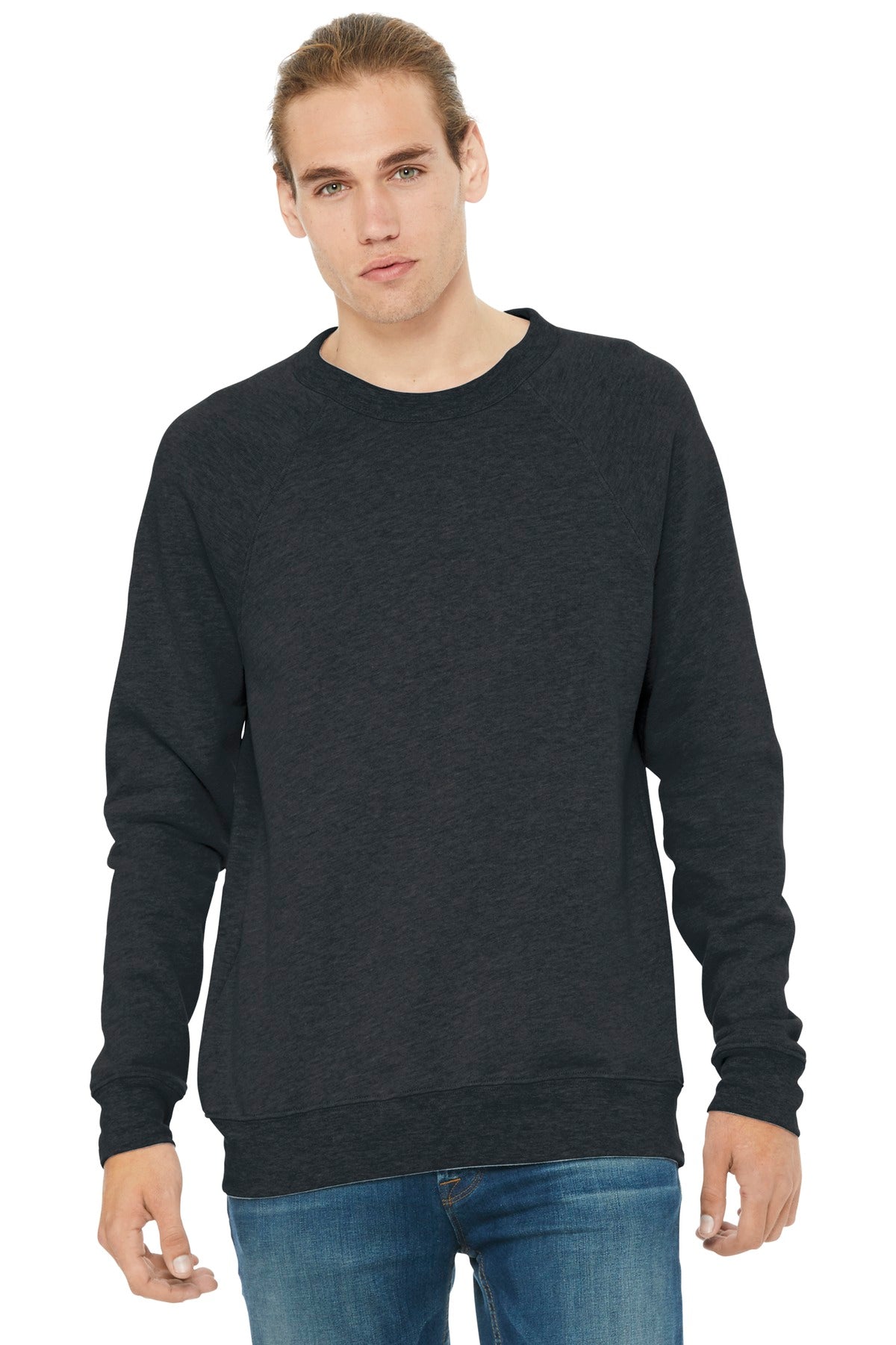 BELLA+CANVAS  Unisex Sponge Fleece Raglan Sweatshirt. BC3901 Dark Grey Heather