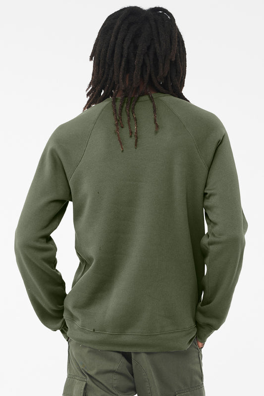 BELLA+CANVAS  Unisex Sponge Fleece Raglan Sweatshirt. BC3901 Military Green