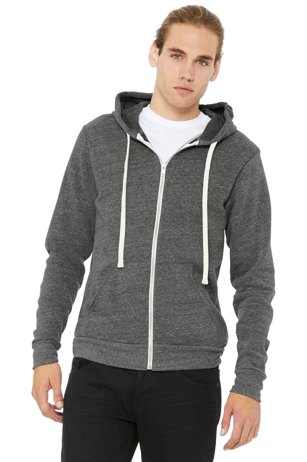 BELLA+CANVAS  Unisex Triblend Sponge Fleece Full-Zip Hoodie. BC3909 Grey Triblend