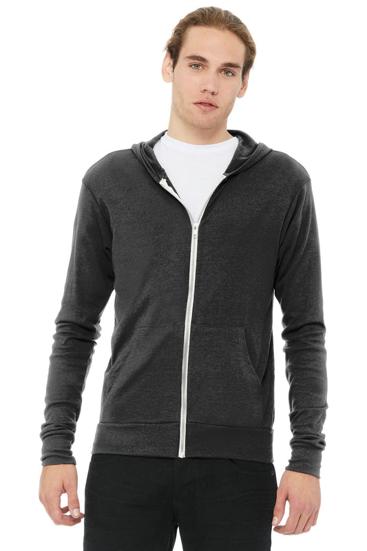 BELLA+CANVAS  Unisex Triblend Full-Zip Lightweight Hoodie. BC3939 Charcoal-Black Triblend