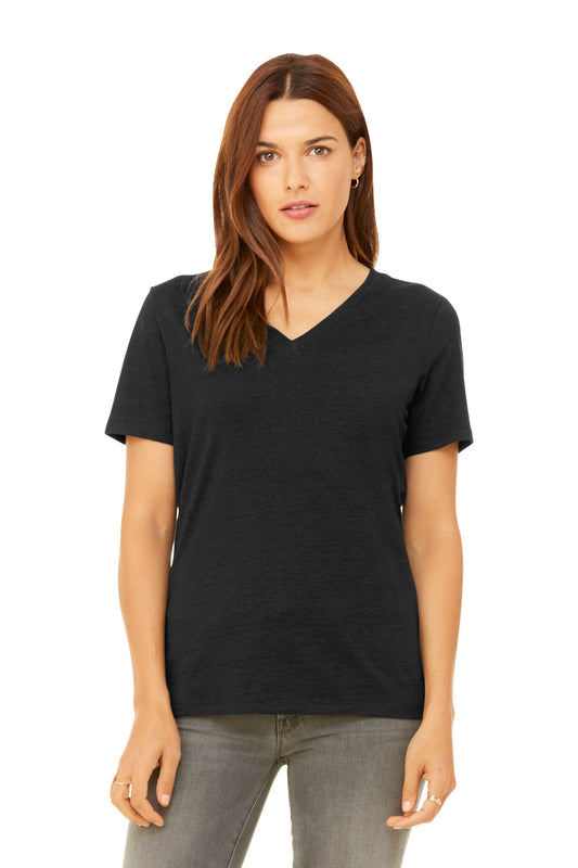 BELLA+CANVAS Women's Relaxed Heather CVC V-Neck Tee BC6405CVC Black Heather
