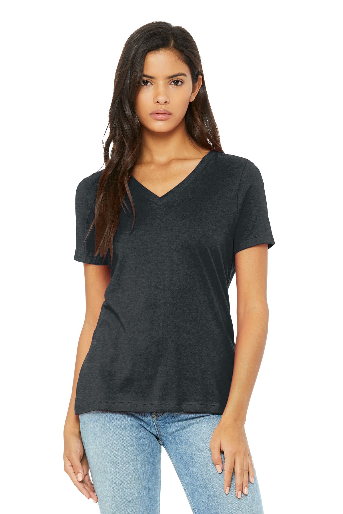 BELLA+CANVAS Women's Relaxed Heather CVC V-Neck Tee BC6405CVC Dark Grey Heather