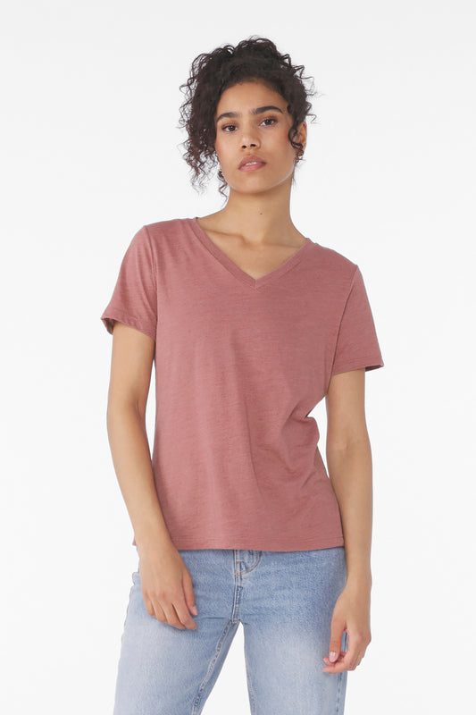 Bella+Canvas Women's Relaxed Heather CVC V-Neck Tee BC6405CVC Heather Mauve