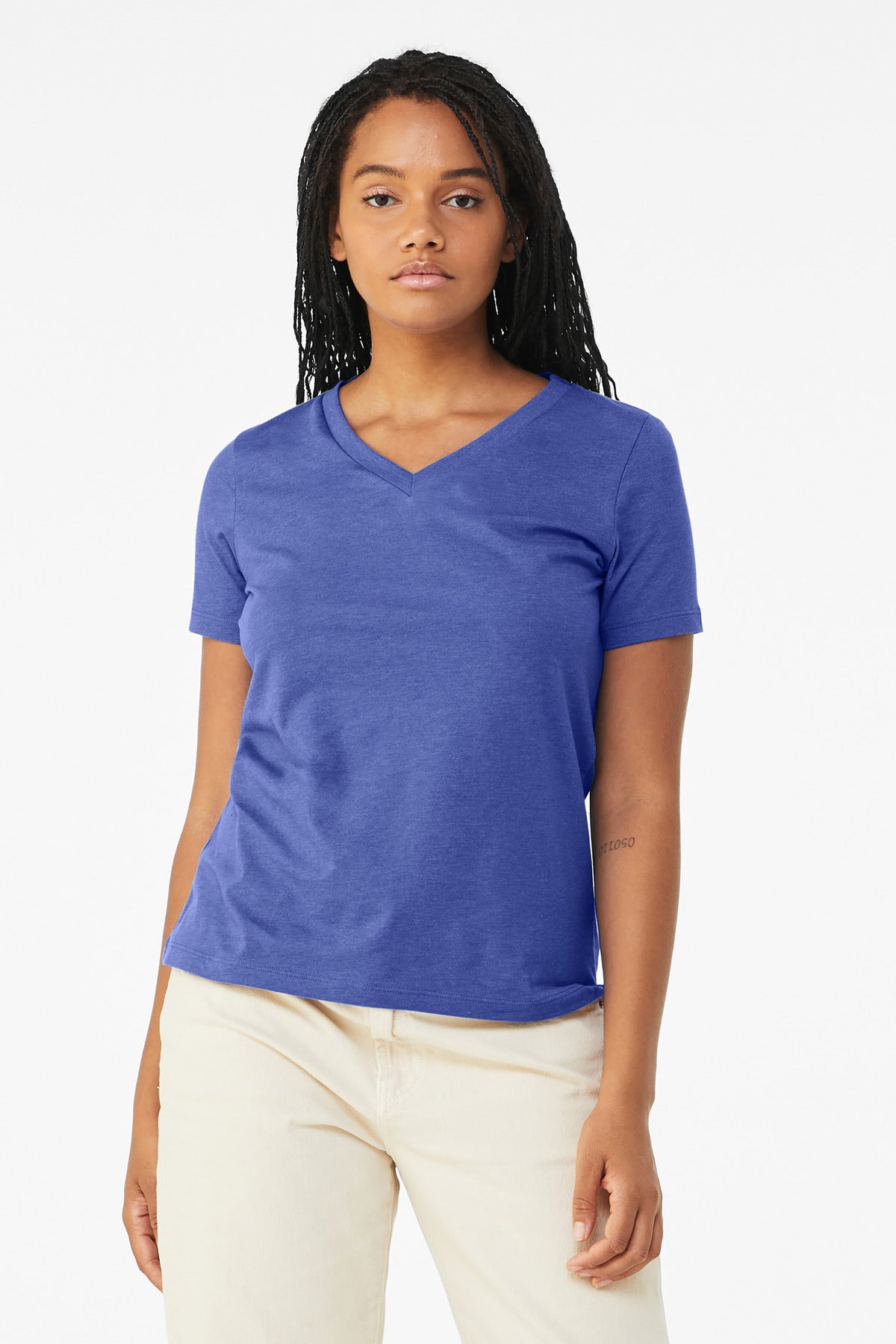 Bella+Canvas Women's Relaxed Heather CVC V-Neck Tee BC6405CVC Heather True Royal