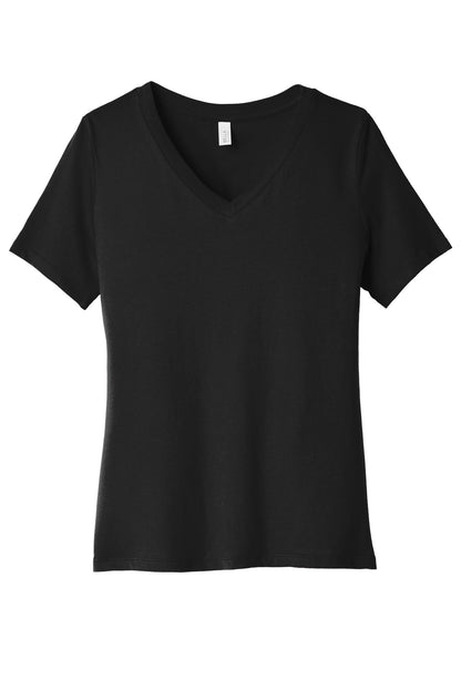 BELLA+CANVAS  Women's Relaxed Jersey Short Sleeve V-Neck Tee. BC6405 Black